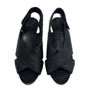 Pedro Garcia Luna Mid-Heel Slingback Sandals Soft Suede Cork Black Size 7.5